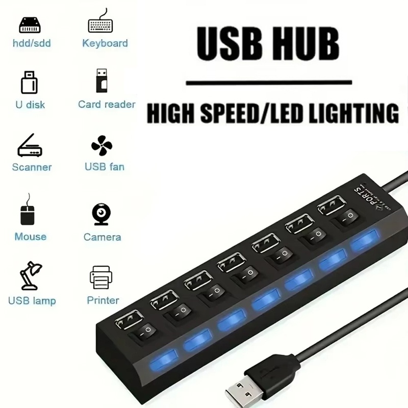 Desk Setup Hub - 7-портовый USB 2.0 хаб-разветвитель для ПК,