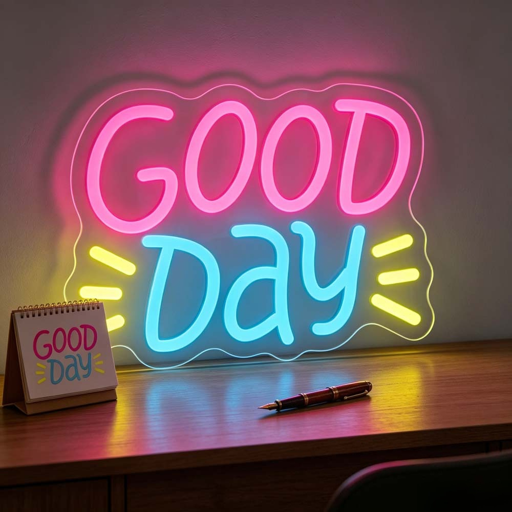 Неоновая вывеска Good Day, све – обзор и цена Desk Setup Bedroom